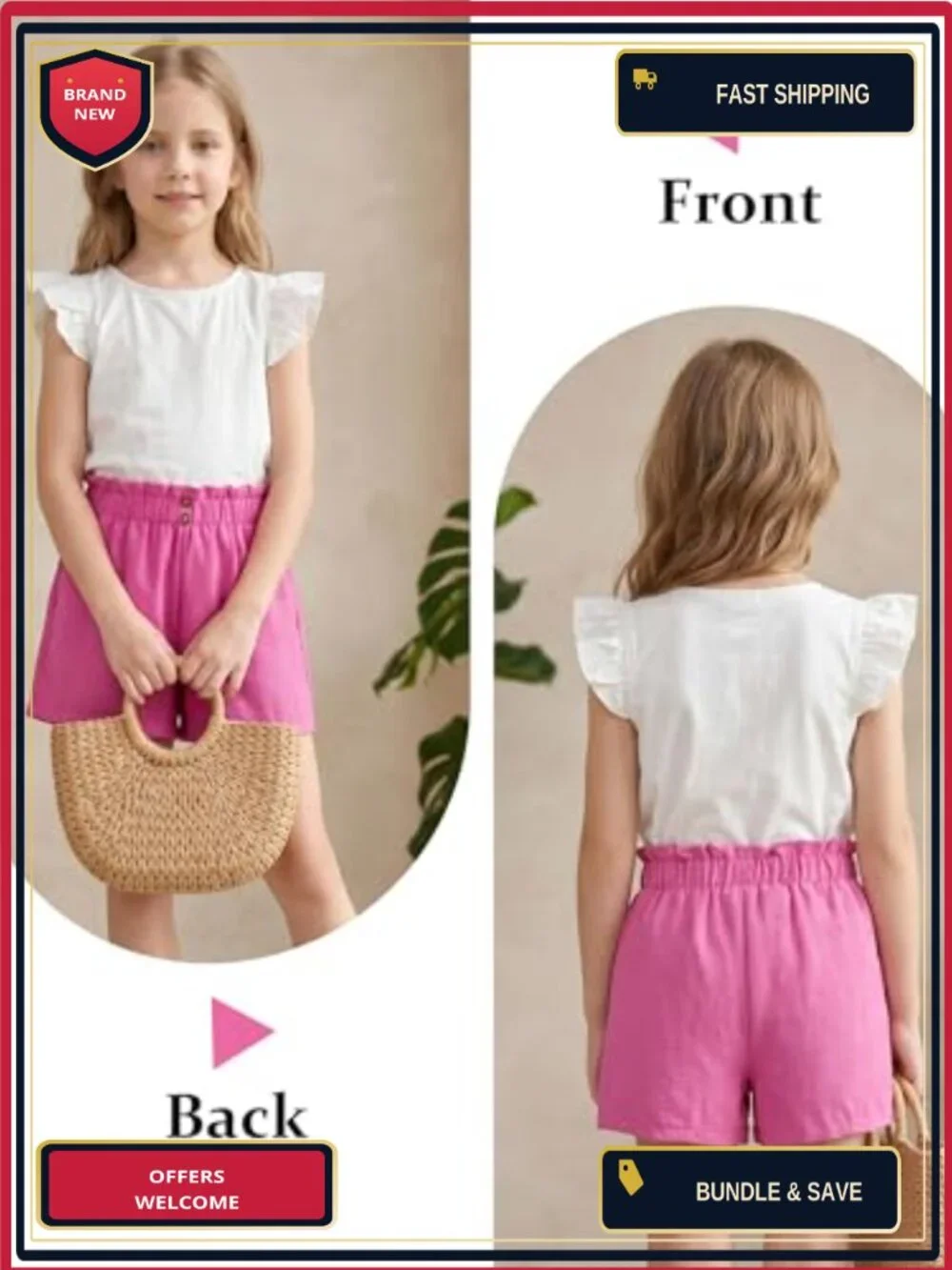 Girls Shorts 4 Pack High Waisted Ruffle Summer Shorts Lightweight Polyester